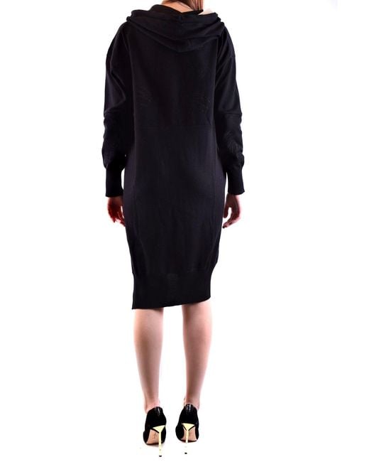 McQ Alexander McQueen Black Hooded Long Sleeve Cotton-Wool Blend Dress