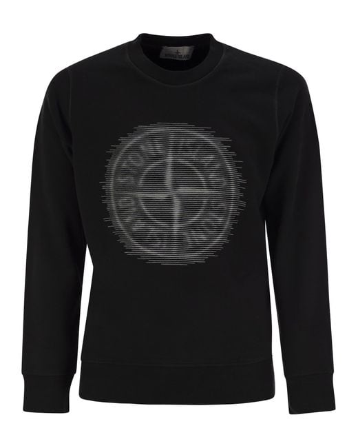 Stone Island Black Crew Neck Sweatshirt With Optical Three for men