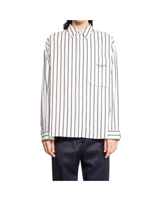 Dior White Cotton Striped Shirt for men