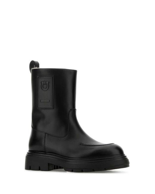 Ferragamo Black Salvatore Leather Tirba Ankle Boots for men
