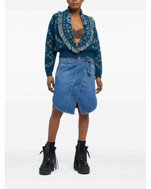 Alanui Blue Bandana Wool And Cashmere Cardi Bomber
