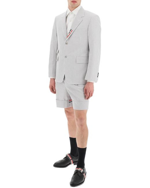 Thom Browne Gestreepte Shorts Met Tricolor -details in het Gray voor heren