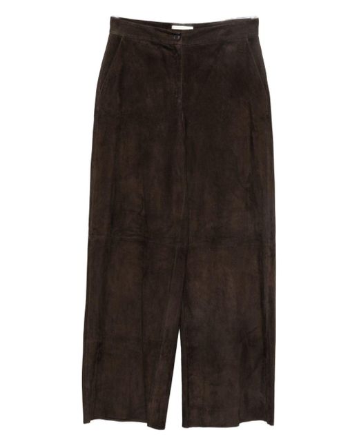 Via Masini 80 Black Leather Wide-Leg Trousers