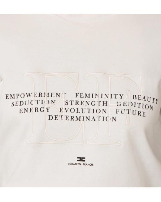 Elisabetta Franchi White T Shirt With Embroidery And Print