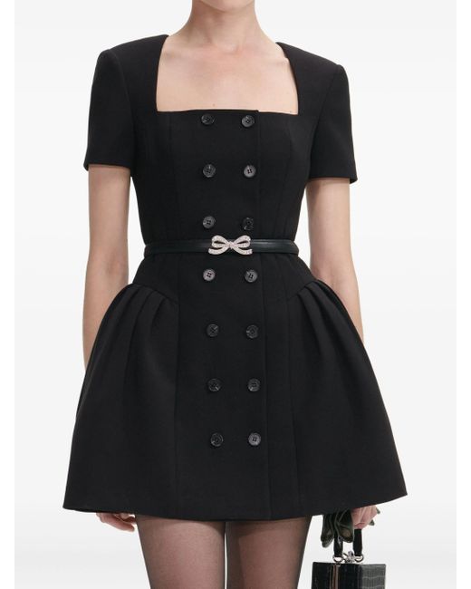 Self-Portrait Black Crepe Short Sleeve Mini Dress