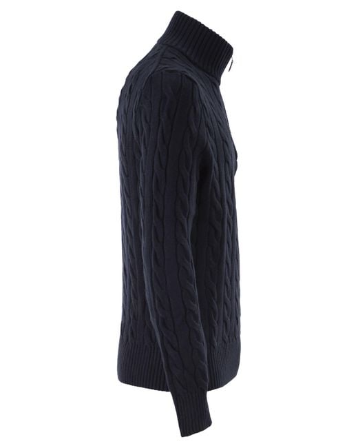 Polo Ralph Lauren Blue Cotton Cable Knit Jumper With Zip Fastening for men