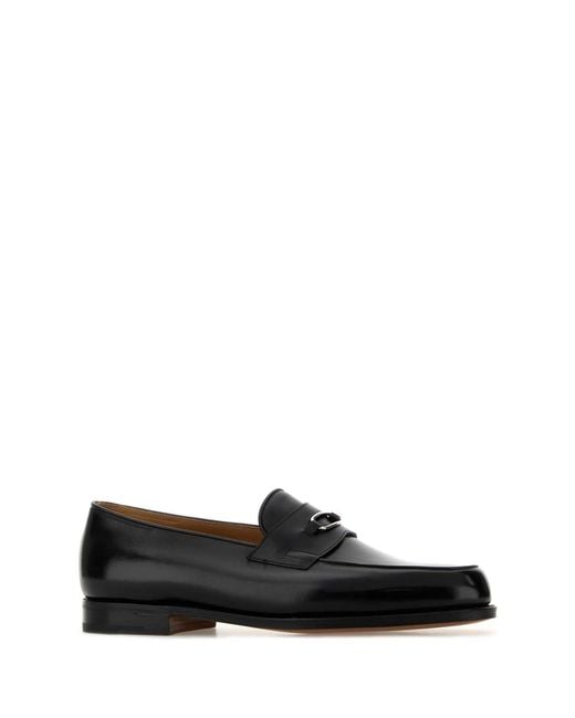 John Lobb Black Leather Loafers for men