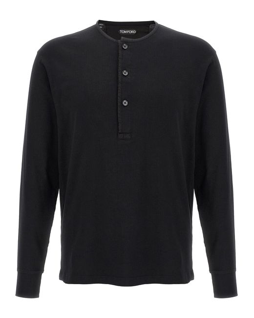 Tom Ford Ribbed Cotton T-Shirt in Black für Herren