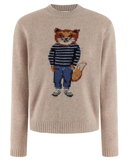 Maison Kitsuné 'dressed Fox' Trui in het Natural