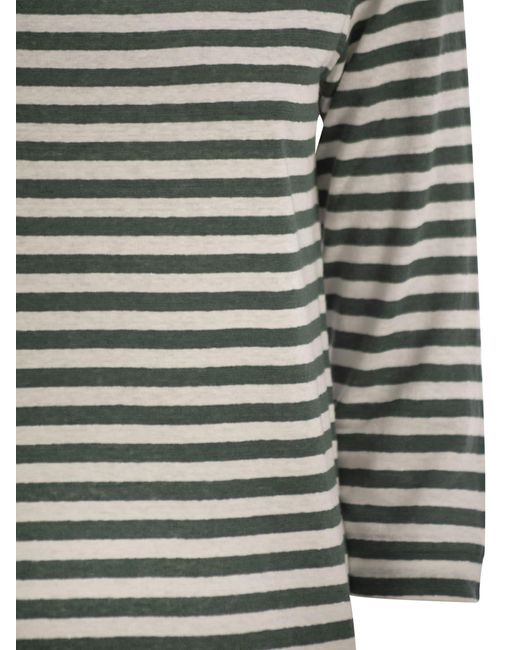 Majestic Gray Majestätte gestreiftes Leinenboot Hals T -Shirt