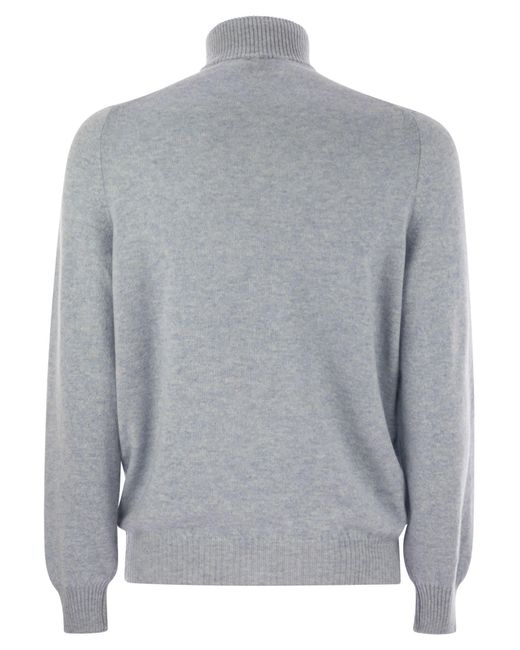 Fedeli Gray Favonio Persia Cashmere Half Zip Sweater for men