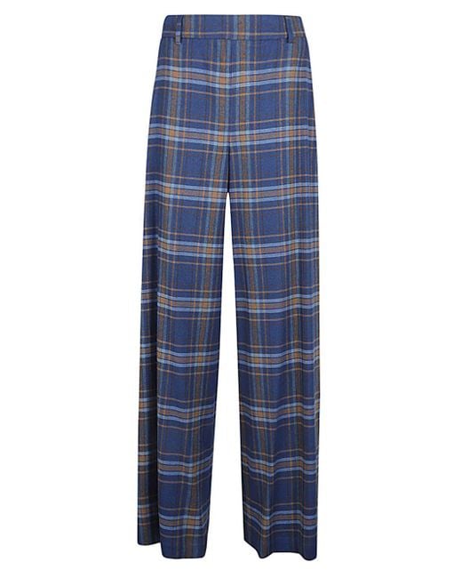 Niu Blue Wide Leg Checked Trousers