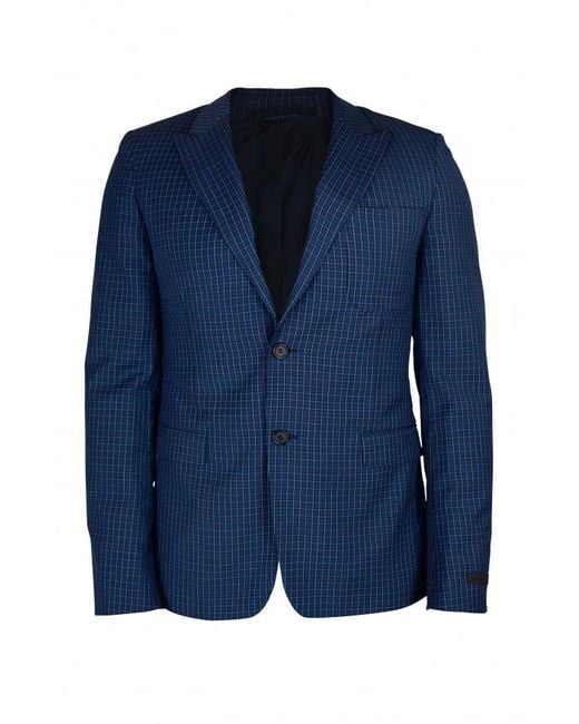 Prada Blue Checkered Wool-Mohair Jacket for men