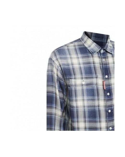 DSquared² Blue D2 Washed Check Dropped Shoulder Shirt for men