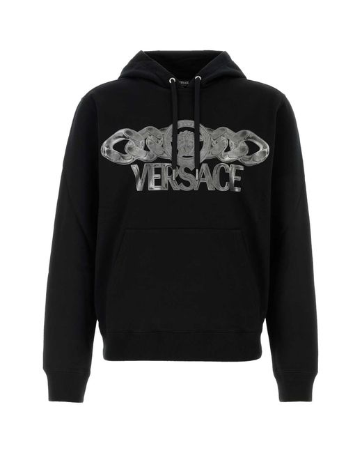 Versace Black Intricate Logo Print Sweatshirt With Kangaroo Pocket for men