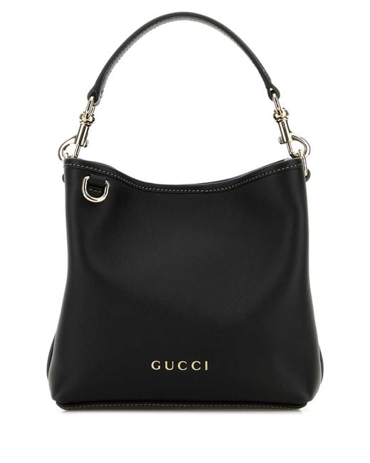 Gucci Black Leather Gg Emblem Bucket Bag