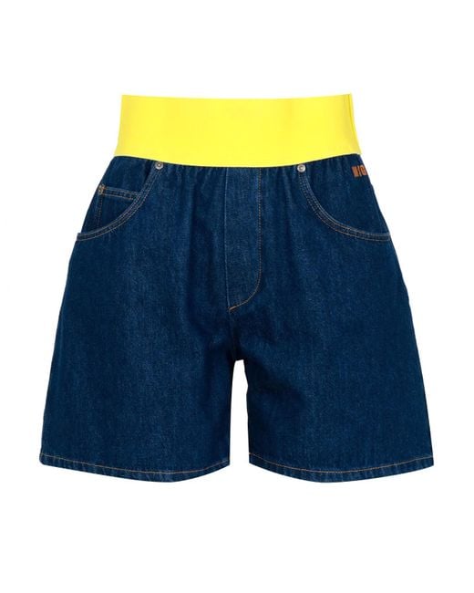 Pantalones cortos de mezclilla+neón amarillo MSGM de color Blue