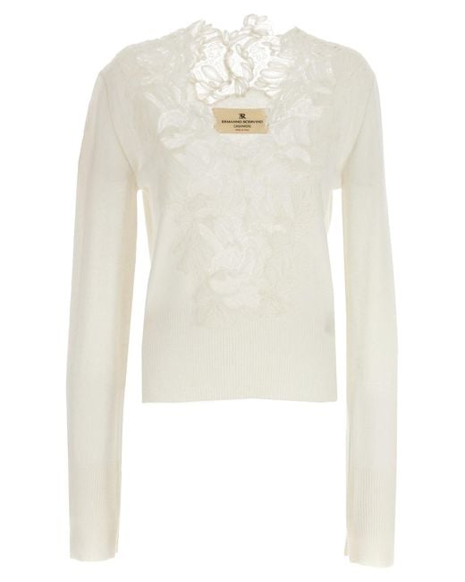 Ermanno Scervino White Spitzenpullover