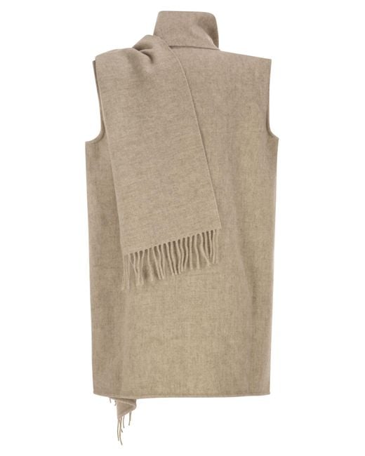 Fabiana Filippi Natural Long Gilet With Integrated Scarf Collar