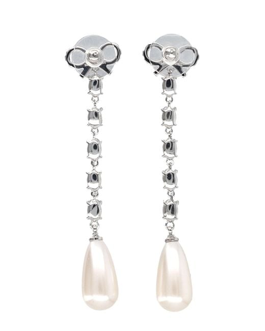 Self-Portrait White Bow Pearl Droplet Earrings