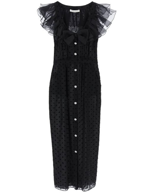 Alessandra Rich "polka Dot Midi -jurk In Ge in het Black