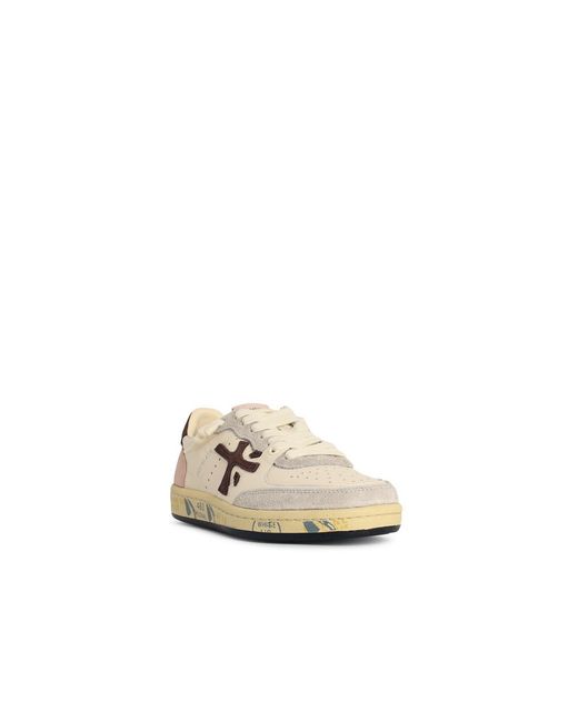 Premiata Natural 'Basket Clad' Ivory Lear Blend Sneakers