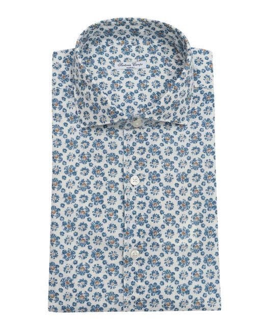 SARTORIA DEL CAMPO-SONRISA Blue Shirt Linen Cotton for men