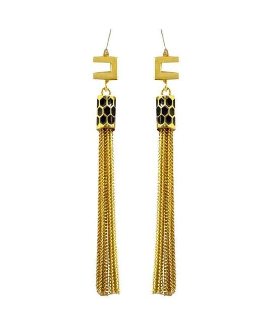 Elisabetta Franchi Metallic Long Ohrringe mit Logo