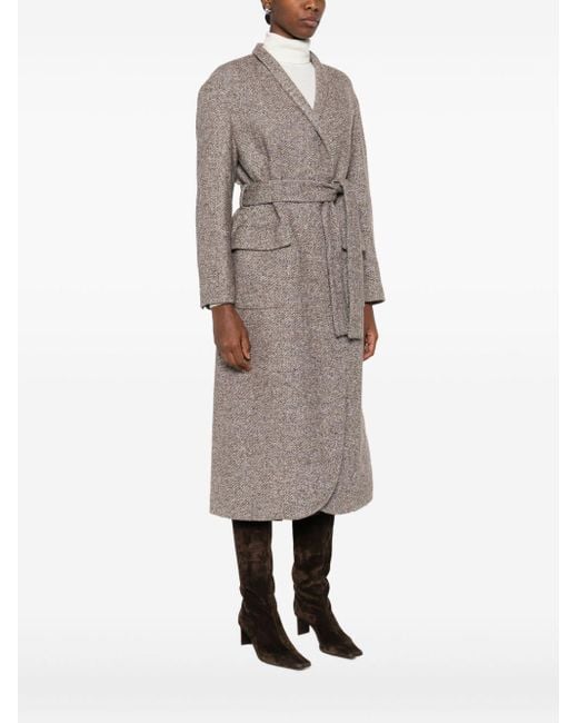 Brunello Cucinelli Gray Wool Belted Coat