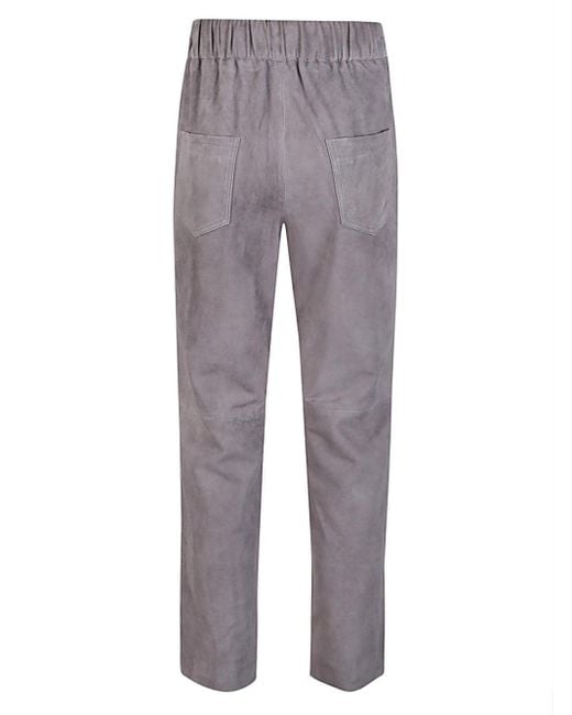 Via Masini 80 Gray Elastic Waist Suede Trousers