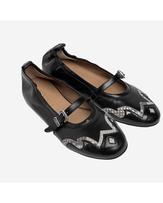 Sartore Black Leather And Python Ballerina Flats