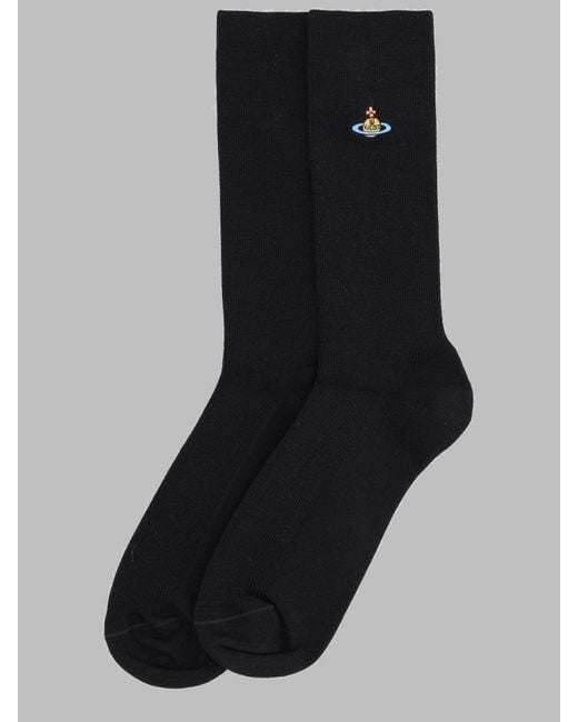 Vivienne Westwood Black Calzini "Ribbed Crew" Con Orb