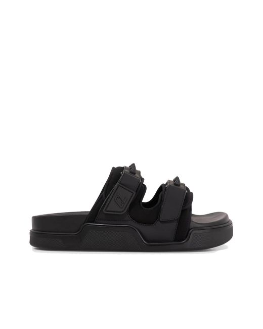 Christian Louboutin Black Leather Velcro Sandals for men
