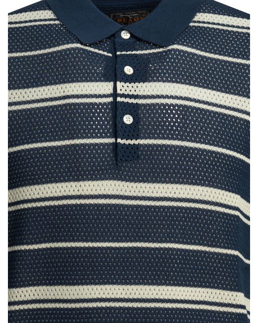 Beams Plus Gestreept Poloshirt Met Knoopsluiting in het Blue