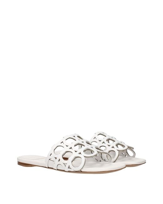 Ferragamo White Erne Leather Flip Flops And Clogs