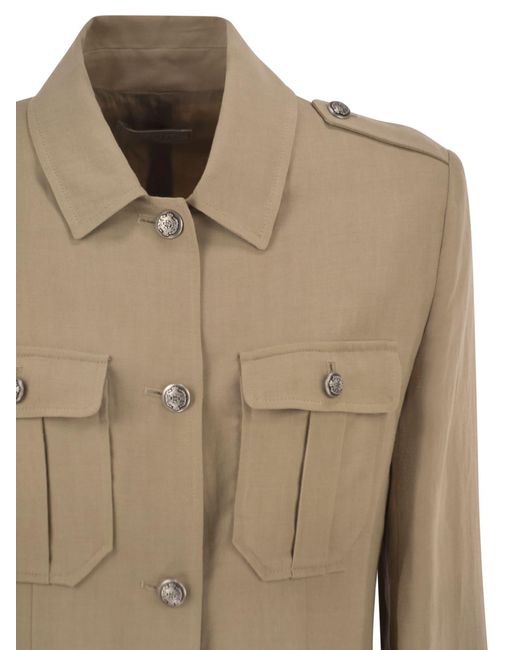 Antonelli Natural Viscose And Linen Safari Jacket With Utility Detailing