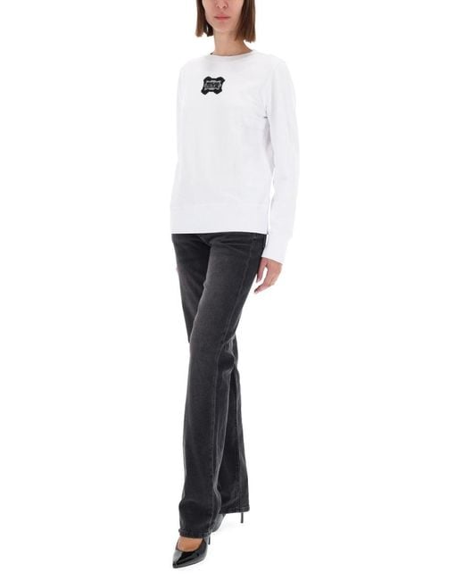Versace Jeans Couture White Sweatshirt With Baroque Logo Patch