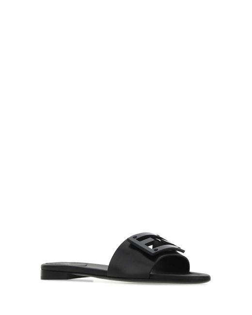 Fendi Black Leather Baguette Slippers