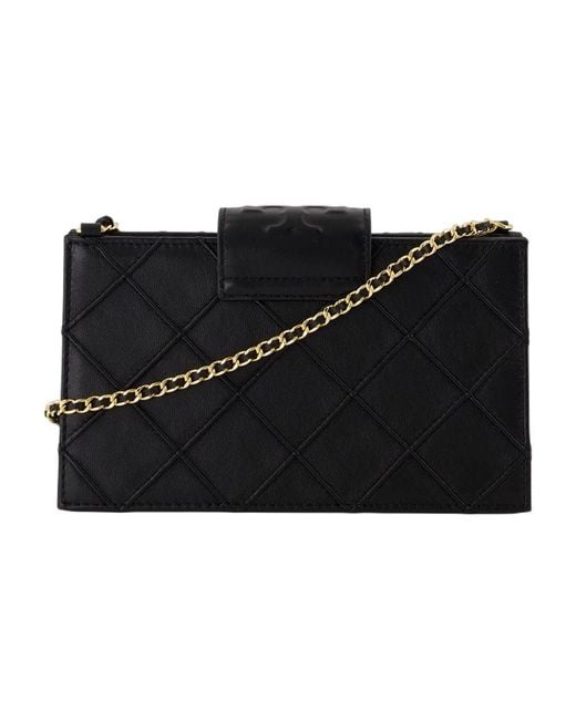 Tory Burch Black Fleming Mini -Brieftasche auf Kette e Leder schwarz