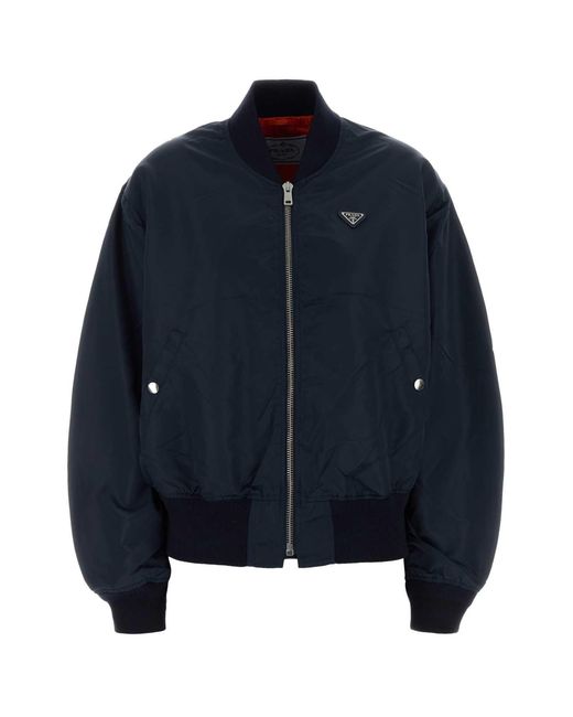Prada Blue Logo Mock Collar Jacket