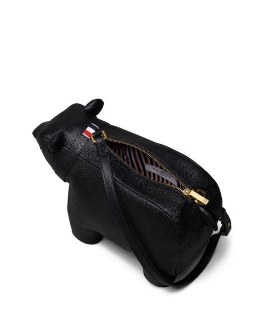 Thom Browne Black Bear Baguette-Tasche aus genarbtem Leder