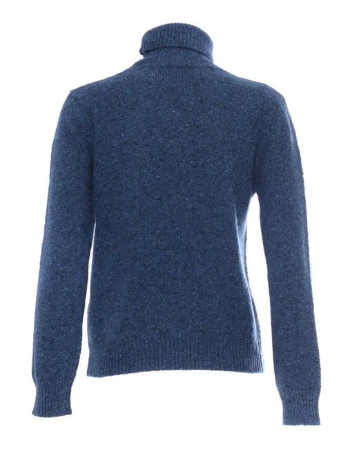 Kangra Cashmere Blue Regular Fit Turtleneck Sweater Wool Mohair Cashmere