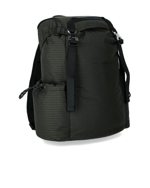 Emporio Armani Black Monogram Military Backpack for men