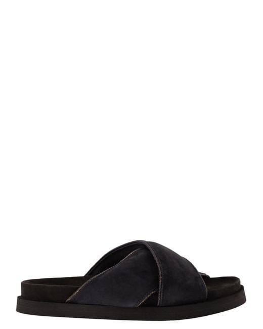 Fabiana Filippi Black Flat Suede Sandals With Crossed Straps