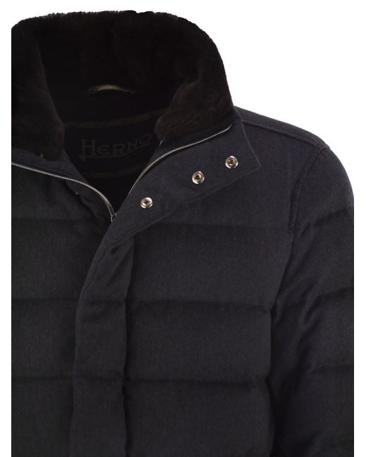 Herno Blue Down Jacket With Fur Collar for men