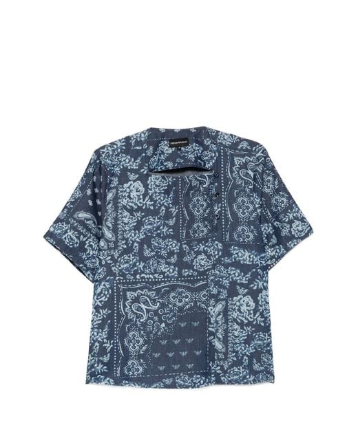 Emporio Armani Blue Printed Cotton T-Shirt