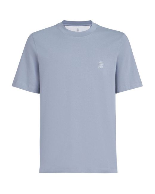Brunello Cucinelli T-Shirt Met Ronde Hals En Logodetail in het Blue voor heren