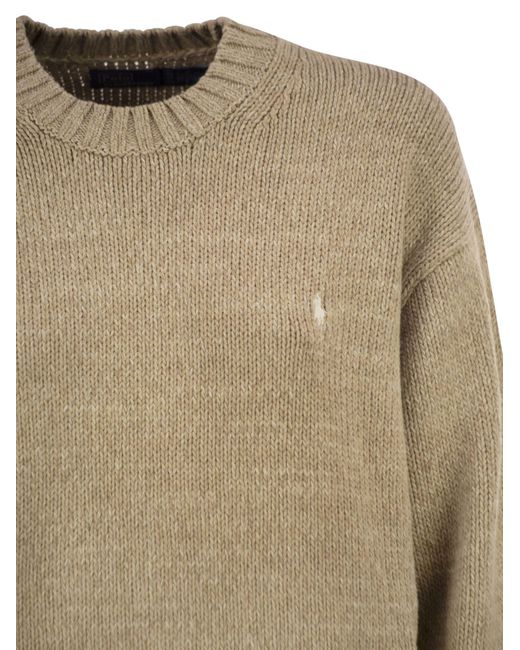 Polo Ralph Lauren Natural Cotton Knit Jumper With Intarsia Polo Logo