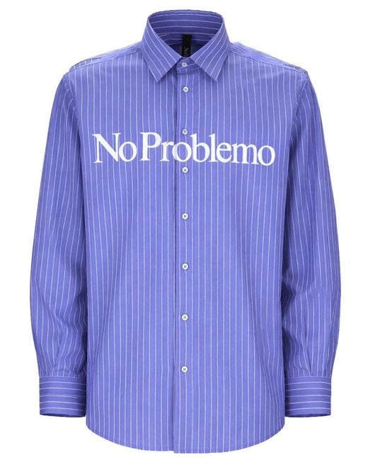 No Problemo Blue Camicia Con Logo for men