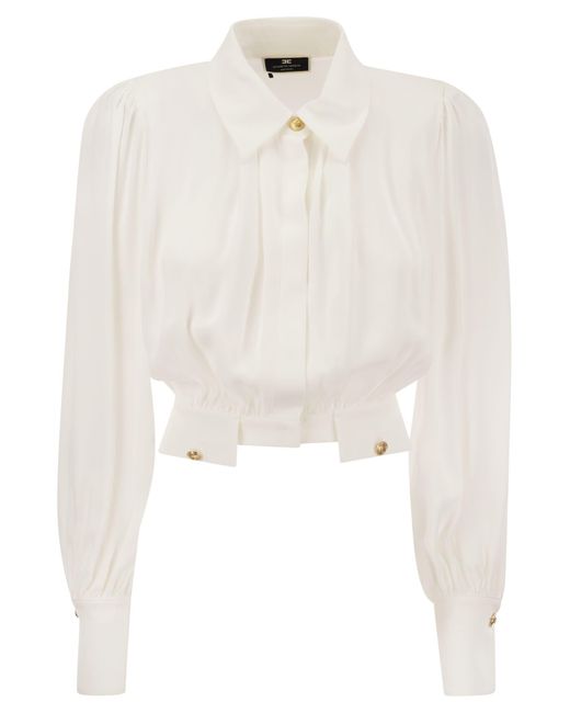 Elisabetta Franchi White Cropped Hemd in Viskose Georgette